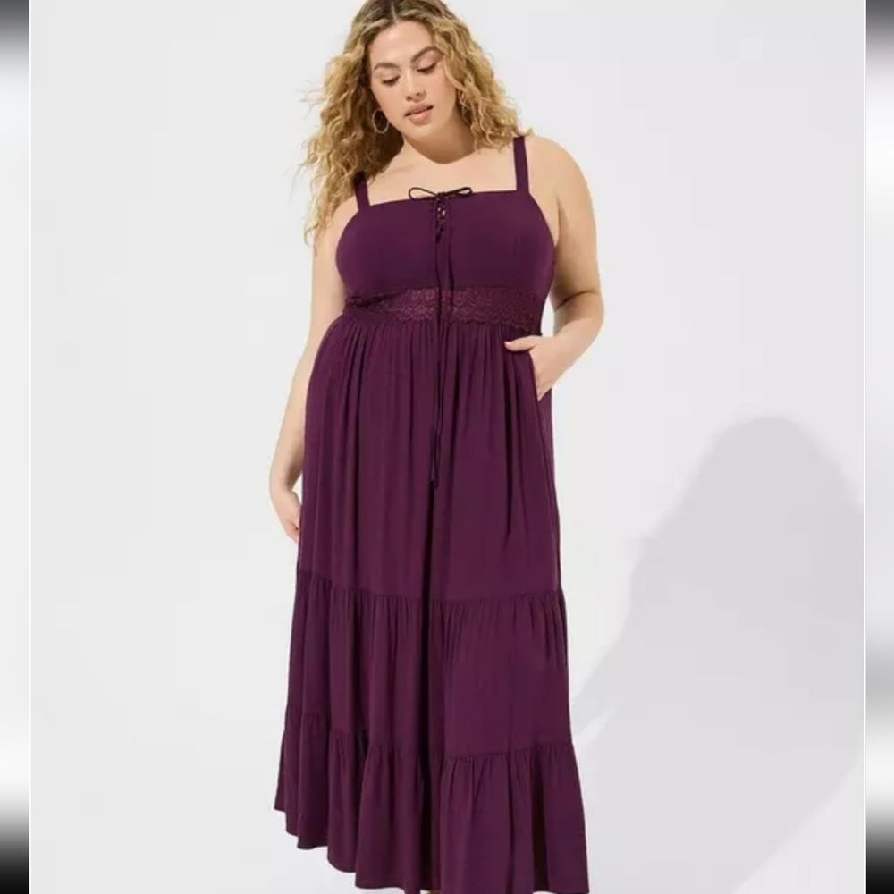 Torrid Plum Purple Maxi Dress Lace Up Chest